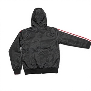 Veste coupe-vent réversible 2-en-1, bomber à capuche unisexe, légère, zippée, streetwear, rouge et noir, doublure en coton, broderie sur le devant - Product Image 6