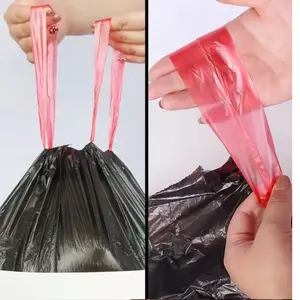 Çöp torbası ev otomatik kapanış İpli plastik torba kalınlaşmış mutfak tek kullanımlık büyük boy plastik çöp torbası