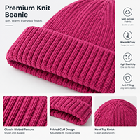 Bonnet classique côtelé à revers, unisexe, couleur unie, en acrylique, anti-boulochage, chaud, pour l'hiver et les trajets quotidiens en extérieur