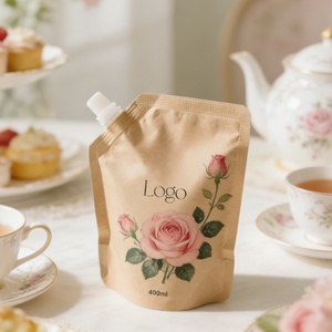 Pochette souple biodégradable personnalisée en papier kraft brun avec bec verseur pour huile et shampoing, recyclable, 50 ml, 250 ml, 500 ml - Product Image 3