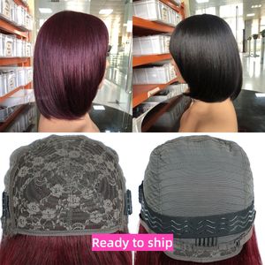 Prêt à Expédier Court Bob Perruque Fait à la Machine Droite Bob Perruque Avec <span class=keywords><strong>Frange</strong></span> Bob Cheveux Humains Lace Front Perruques Pour Femme Noire - Product Image 2