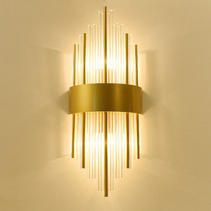 Lámpara <span class=keywords><strong>de</strong></span> <span class=keywords><strong>Pared</strong></span> <span class=keywords><strong>de</strong></span> Lujo para Sala <span class=keywords><strong>de</strong></span> Estar, Iluminación Decorativa <span class=keywords><strong>de</strong></span> Cristal, Aplique <span class=keywords><strong>de</strong></span> <span class=keywords><strong>Pared</strong></span> Dorado <span class=keywords><strong>de</strong></span> Acero Inoxidable para Pasillo Interior - Product Image 2