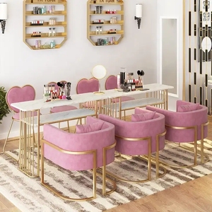 Luxury Gold Modern <b>Nail</b> Salon <b>Table</b> with Pink Chair for Living Room & Bedroom Use - Product Image 2