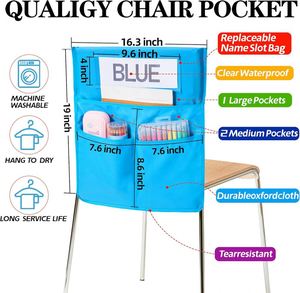 Paquete de 12 Organizadores de Bolsillos para Sillas de Aula, con 3 Bolsillos y Etiqueta para Nombre, para Estudiantes, Oficina y Material Escolar - Product Image 2