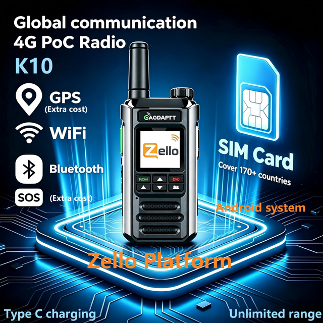 GaodaPTT K10 Push-to-Talk Over Cellular Radios 4G LTE PoC Nationwide Coverage Walkie Talkie Zello Platform Radios with Sim Cards