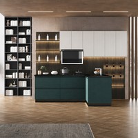GOLDENHOME CUSTOMIZE Armoire de cuisine modulaire |   Bois foncé vert pin marin |   8 couleurs de designer |   Étagères verticales à lattes LED chauffantes |