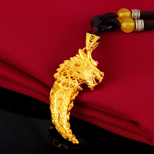 好运珠宝18k金狼牙吊坠复古铜古巴链吊坠男士女士泰国黄金吊坠 - Product Image 6