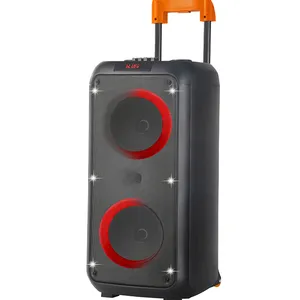 Dual 8 Inch 40W Portable Professional Wireless BT Mega Bass Multimedia With Flame Led Lights Party Speaker Woofer