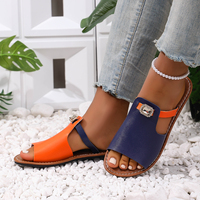 Sandal Jepit Anti-selip Ringan Berpayet Blok Warna Biru Oranye Gaya Baru Musim Panas Sandal Datar Kasual Cocok untuk Wanita