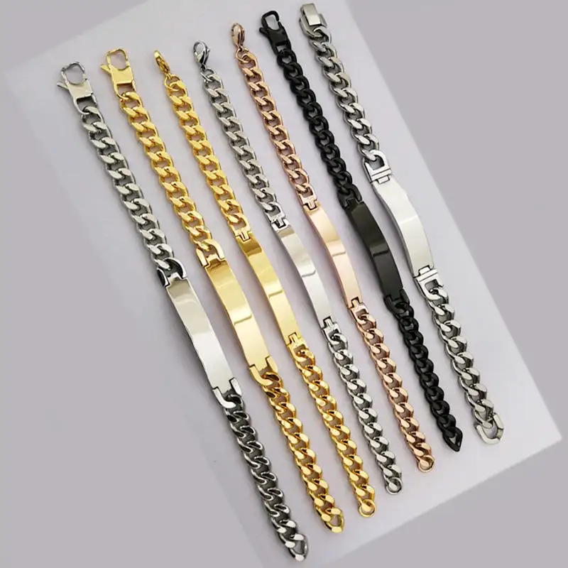 Gold plated metal personalised name jewelry custom stainless steel bar bracelet blank for engraving