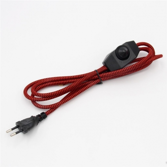 Hot Sale Home Appliance Colored Two Pin European Plug Electrical Power Cord Textile Cable with on off Switch