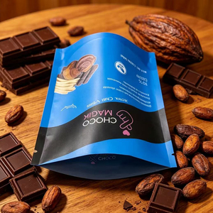 Custom Printed Blue Stand Up Bags High Barrier Foil Food Bag For Dark Chocolate Snack Cacao Functional Food Packaging - Product Image 3
