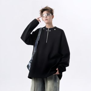 <span class=keywords><strong>Sweat</strong></span>-shirt décontracté surdimensionné personnalisé pour hommes et femmes avec fermeture éclair - Product Image 3