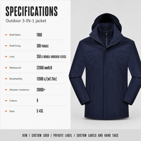Veste d'hiver 3 en 1 pour homme, imperméable, coupe-vent, pour la randonnée en plein air, doublure en polaire, thermique, ski, capuche amovible, logo personnalisé OEM