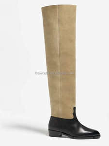 <span class=keywords><strong>Bottes</strong></span> en cuir véritable pour femme, montantes au-dessus du genou, de luxe, neuves avec étiquettes, en velours et cuir de veau - Product Image 1
