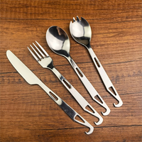 Accessoires de camping, gadgets utiles, ouvre-bouteille en argent, cuillère en acier inoxydable, fourchette, ensemble de couverts, toutes saisons