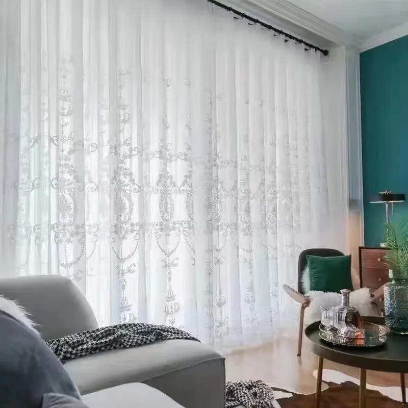 リビングルームに人気のエレガントで高品質のブラックアウト家の装飾カーテン生地電気薄手のカーテン