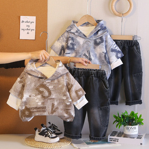 Conjunto <span class=keywords><strong>de</strong></span> Dos Piezas <span class=keywords><strong>de</strong></span> Sudadera con Capucha y Pantalones <span class=keywords><strong>de</strong></span> Mezclilla Tejida con Diseño Casual <span class=keywords><strong>de</strong></span> Dibujos Animados para Niños, Hecho <span class=keywords><strong>de</strong></span> Tela <span class=keywords><strong>de</strong></span> Algodón Suave - Product Image 1