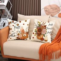 Ensemble de housses de coussin imprimées feuilles de citrouille d'automne, housses de coussin décoratives en polyester pour l'automne