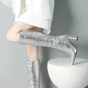 Gold Botas Largas De Mujer Chunky Heel Ashion Women Knee-High Chunky Heel <b>Boots</b> - Product Image 3