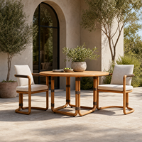 Ensemble de table à manger d'extérieur en teck massif rond de luxe, chaises de salle à manger en teck massif résistantes aux intempéries pour cour, bord de piscine, hôtel