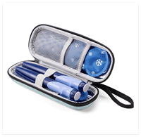 Sac isotherme personnalisé antichoc bleu foncé en EVA pour insuline avec fermeture éclair, boîte de rangement portable pour ampoules et peptides avec pack de glace