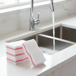 Éponge en mélamine blanche haute densité avec support en PU rose, <span class=keywords><strong>gomme</strong></span> <span class=keywords><strong>magique</strong></span> durable pour usage domestique - Product Image 4