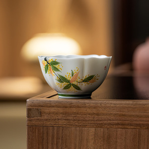 Guanlan Hand-Painted Osmanthus Flower Ceramic <b>Teacup</b> Retro Personal Tasting Cup Kung Fu Tea Set - Product Image 3