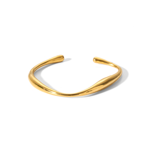 Bracciale Rigido Aperto a Polsino da Donna all'Ingrosso con Design Irregolare a Onda Placcato in <span class=keywords><strong>Oro</strong></span> 18k in Acciaio Inossidabile Novità - Product Image 1