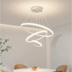 Modern Minimalist 3 - Ring LED Chandelier, Pendant Hanging <b>Light</b> for <b>Dining</b> Room, Sleek Home Decor Lighting Fixture - Product Image 3
