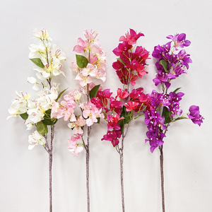 Fleurs artificielles de bougainvillier, branche unique, haute simulation, fleur en soie plastique pour la décoration de la maison et des mariages - Product Image 1