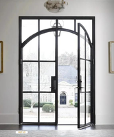 Puerta Francesa Doble de Aluminio Ultra Delgada con Rejillas Decorativas, Estilo Retro, Puerta Corrediza de Aluminio para Patio