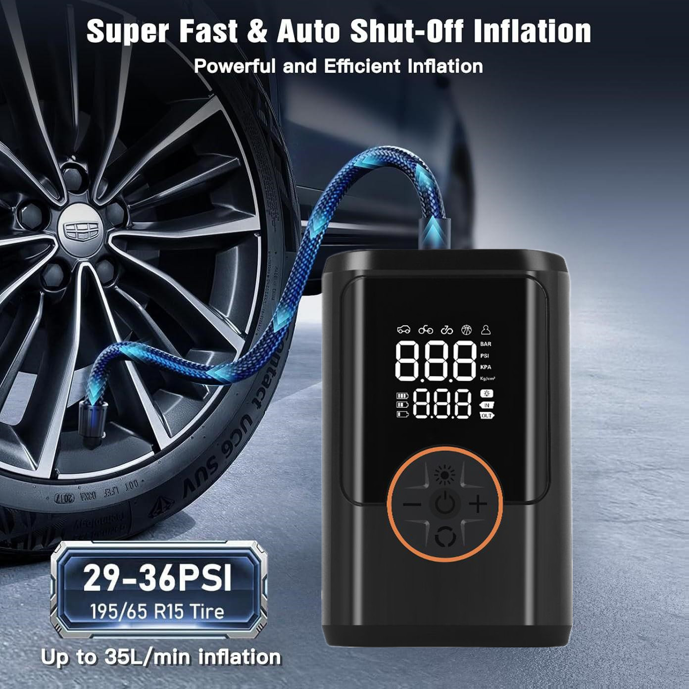 ULTECHNOVO Inflator Car Pump For Tires Portable Bike Pump Gas Pump