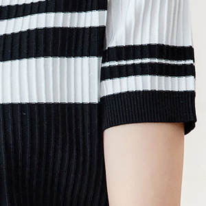 Haut à <span class=keywords><strong>manches</strong></span> <span class=keywords><strong>courtes</strong></span> et col rabattu à rayures de printemps pour femmes - Product Image 6