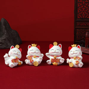 รูปปั้นแมวนำโชคงานฝีมือเรซิ่นเครื่องประดับตั้งโต๊ะขนาดเล็กของขวัญปีใหม่จีน - Product Image 2
