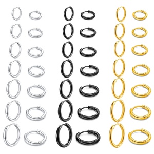 Venta al por Mayor de Joyería de Moda, Aretes de Aro Redondos de Acero Inoxidable Chapados en Oro de 18K, Aretes de Aro Lisos para Mujeres y Hombres - Product Image 1