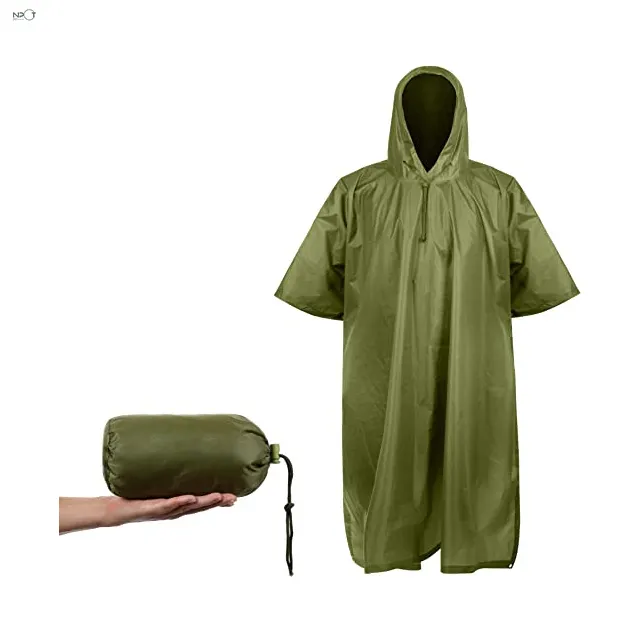 NPOT Camping Luxury Raincoats Water Resistant Hooded Rain Poncho Lightweight Ripstop Nylon 3 In1 Lightweight 12.7oz RAINWEAR