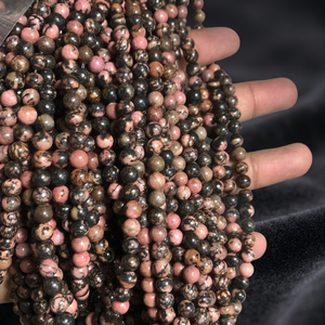 Perles rondes en rhodonite naturelle, pierres roses et noires, pour la fabrication de bijoux, bracelets, colliers, DIY - Product Image 5