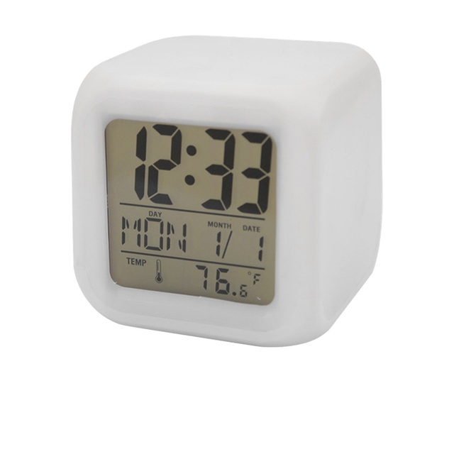 Best Price Custom Logo Printing 7 Colors Changing LED Digital Alarm Desk Clock 8 Alarm Songs Classic Design Temperature Display