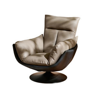 Italian Minimalist <b>Swivel</b> <b>Chair</b> Genuine Leather Single Sofa <b>Chair</b> Living Room Furniture Tilting Design Vintage Style - Product Image 5