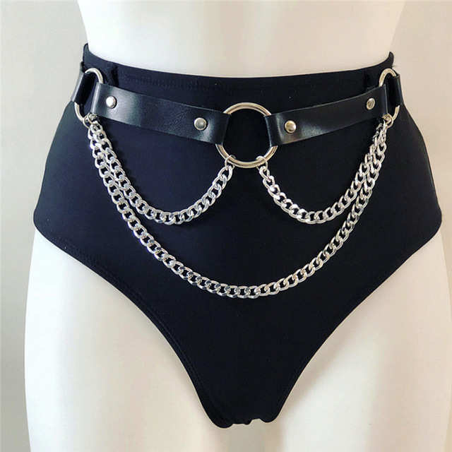 Cinto de couro feminino, sexy, punk, gótico, rock, cintura, corpo de metal, bondage, acessório para senhoras
