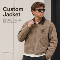 Veste Homme Vintage en Toile de Coton Délavée et Vieillie avec Col en Velours Côtelé, Style Streetwear Décontracté et Robuste pour le Travail – Vente en Gros