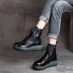 Nouvelles bottes Chukka en cuir de vachette style anglais, à bout rond, à lacets, à plateforme et à talon compensé pour l'automne - Product Image 3