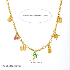 Gold Plated Fruit Palm Tree Pendant Necklace With Butterfly Star Cherry Pineapple Charms For Party Fashion Jewelry - Product Image 5