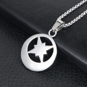 <b>Titanium</b> Steel Star Pendant Necklace Eight Pointed Star Design Round Charm For Men Women Fashion Jewelry SP812 - Product Image 3