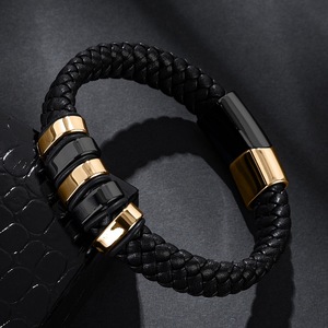 Brazalete de Alta Calidad <span class=keywords><strong>KiKi</strong></span> ODJ999, Cuerda Trenzada, Cuero Genuino, Acero Inoxidable, Clásico para Hombre, Ecológico, Resistente a la Decoloración - Product Image 3