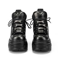 Chaussures plateforme unisexe style gothique sombre - Bottes de motard punk métal à talon compensé effet vieilli