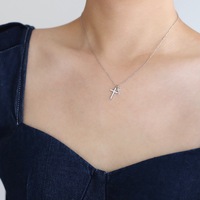 Collier tendance en acier inoxydable couleur argent avec pendentif double croix pavé de zircone Joolim – Bijoux en gros