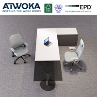 Bureau de direction ATWOKA avec meuble de rangement blanc en forme de L, bureau de direction avec extension en verre rond pour visiteurs