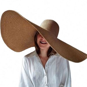 Durable Breathable Oversized Straw <b>Hat</b>, Lightweight Travel-Friendly Sun <b>Hat</b> for Women Sunscreen Papyrus Fabric PVC <b>Holiday</b> - Product Image 1
